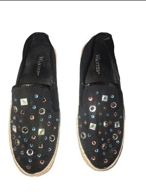 Wanted Black Jeweled Slip-On Loafers